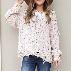 Distressed Cozy Knit Sweater confetti